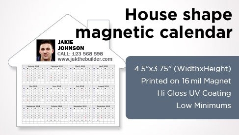 House Shape Calendar Magnet 4.5"W x 3.75" H