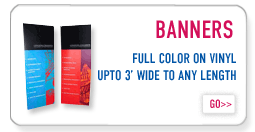Banners - Both for indoor or outdoor use. Upto 3ft wide to any length, full color printed.