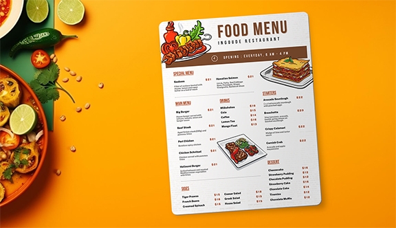 Plastic Menu 8.5x11 inch