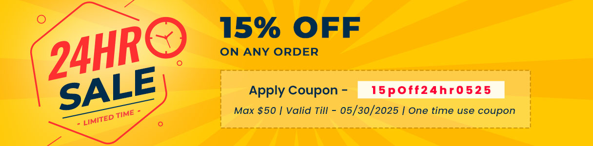 24-Hour Flash Sale - 15% off any order ($50 max).