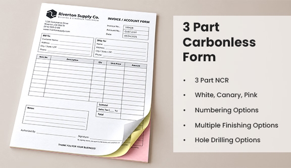 3 Part Carbonless Form - Half Page