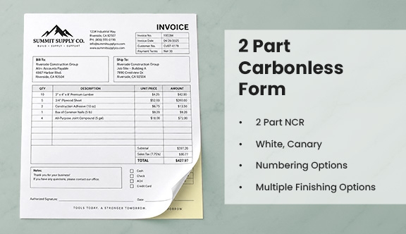 2 Part Carbonless Form - Letter