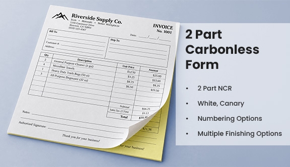2 Part Carbonless Form - Qtr. Page