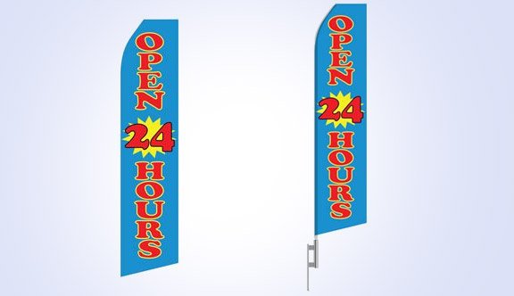Blue Open 24 Hours Stock Flag - 16ft