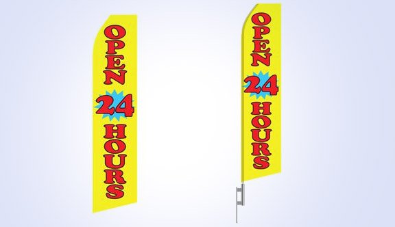 Yellow Open 24 Hours Stock Flag - 16ft