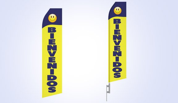 Blue Yellow Bienvenidos Stock Flag - 16ft
